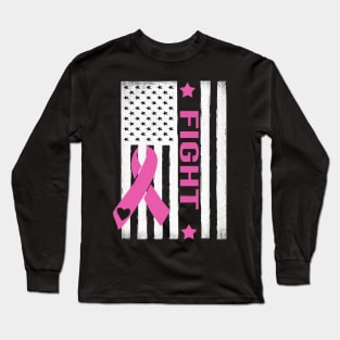 Fight USA Flag Breast Cancer Awareness Month Long Sleeve T-Shirt